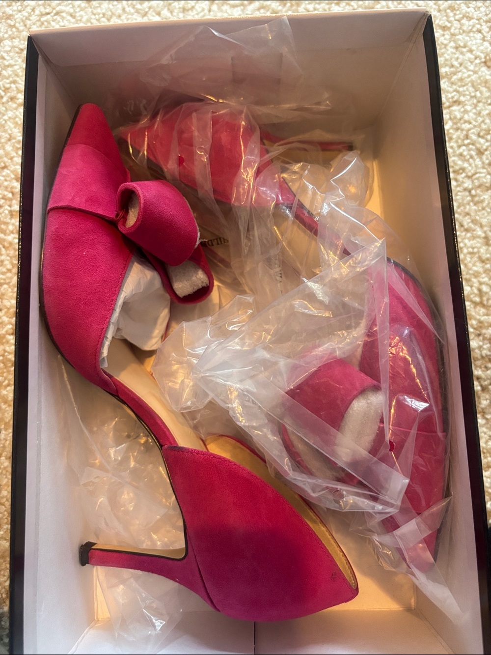 Nine West Hot Pink Suede D'Orsay Heels with Bow Accent